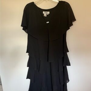 Patra Black Layered Flutter Sleeve Blouse with Gem Accent